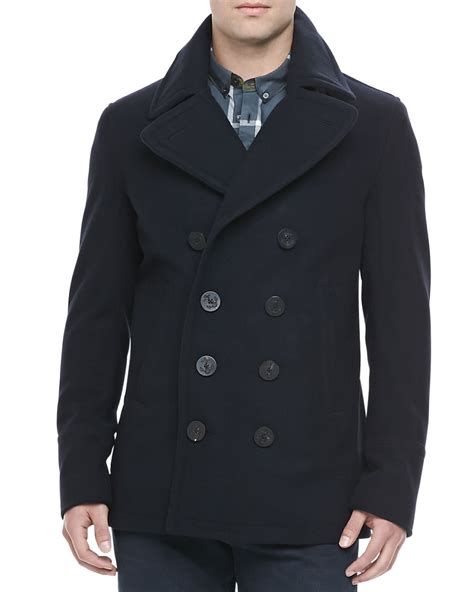 burberry men's wool naval pea coat